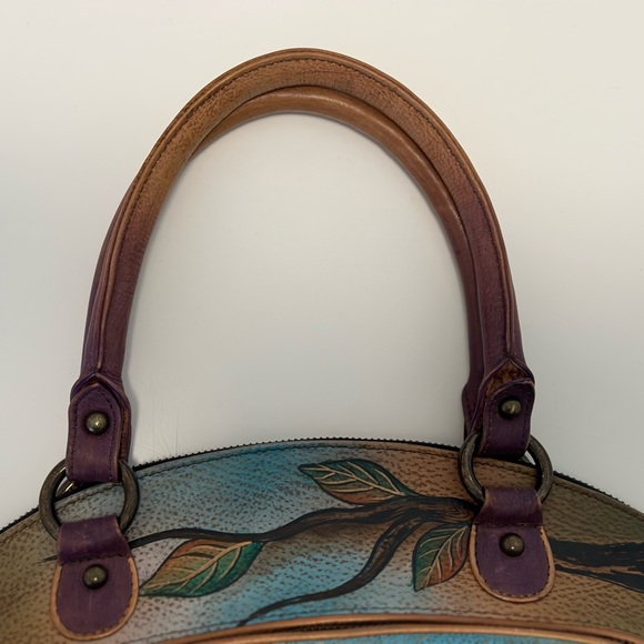 Anuschuka Hand Painted Large Dome Satchel Handbag Love Birds & Florals - Picture 13 of 15